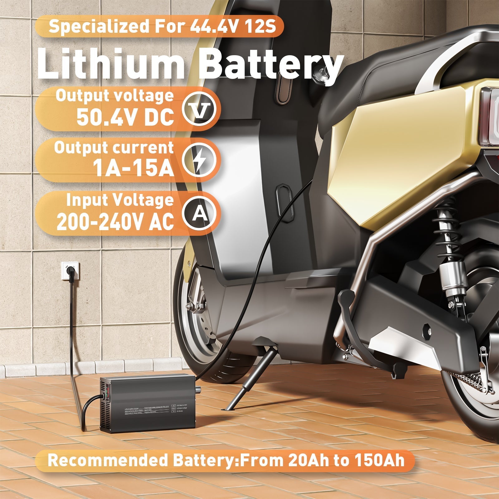 Suraziki 50.4V 1-15A Current Adjustable Lithium Battery Charger for 12S 44.4V Li-Ion/Ternary Lithium/Polymer Batteries, Ebike Scooter Battery Charger