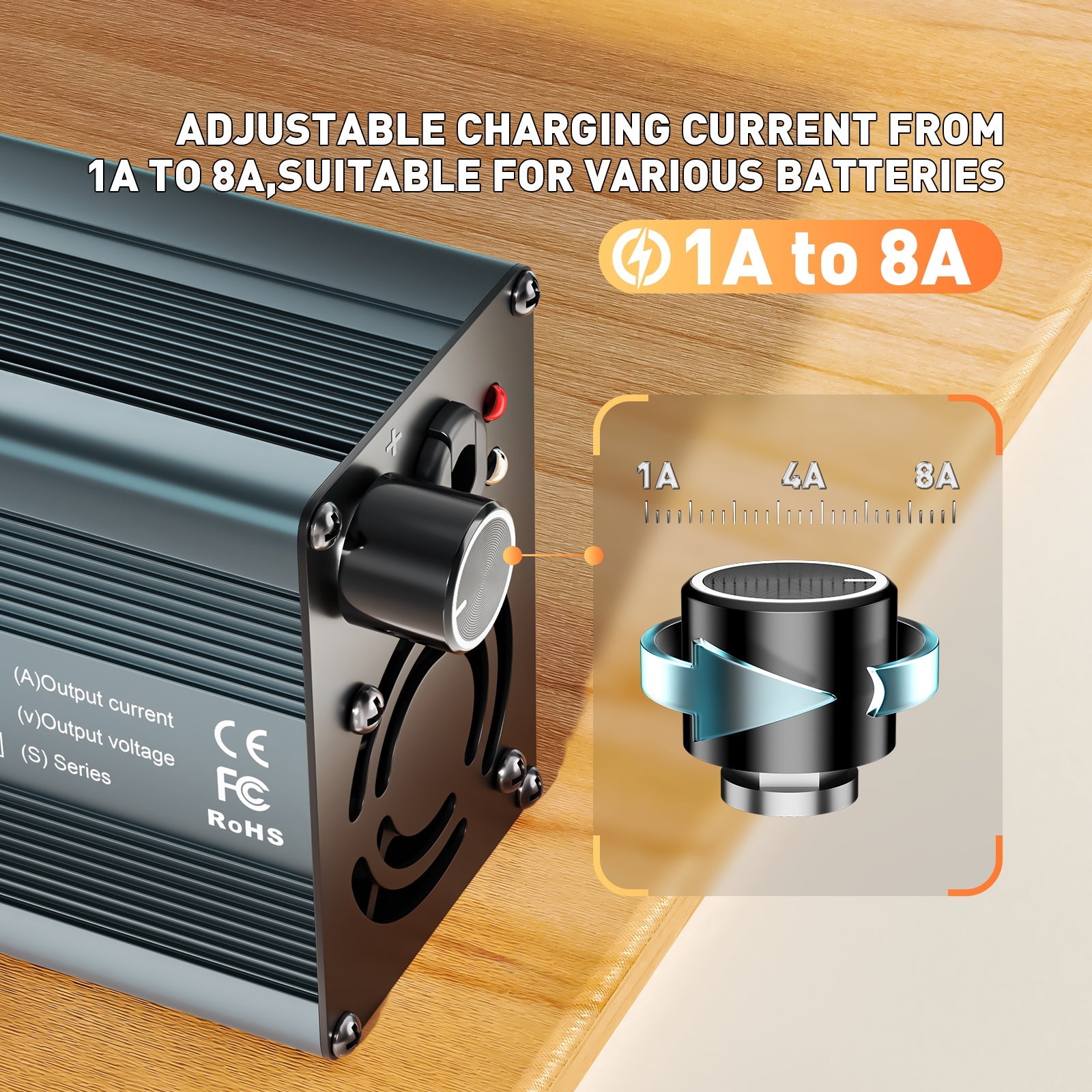 Suraziki 58.8V 1-8A current adjustable lithium battery charger for 14S 51.8V 52V Li-ion / ternary lithium / polymer battery, Ebike Scooter Battery Charger