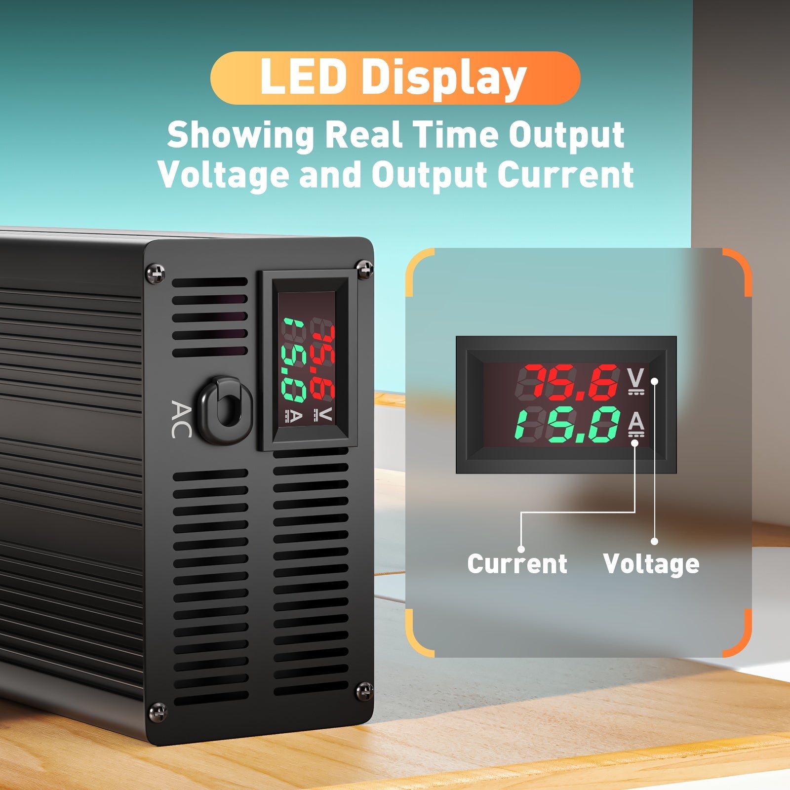 Suraziki 75.6V 1-15A Current Adjustable Lithium Battery Charger for 18S 66.6V Li-Ion/Ternary Lithium/Polymer Batteries, Ebike Scooter Battery Charger