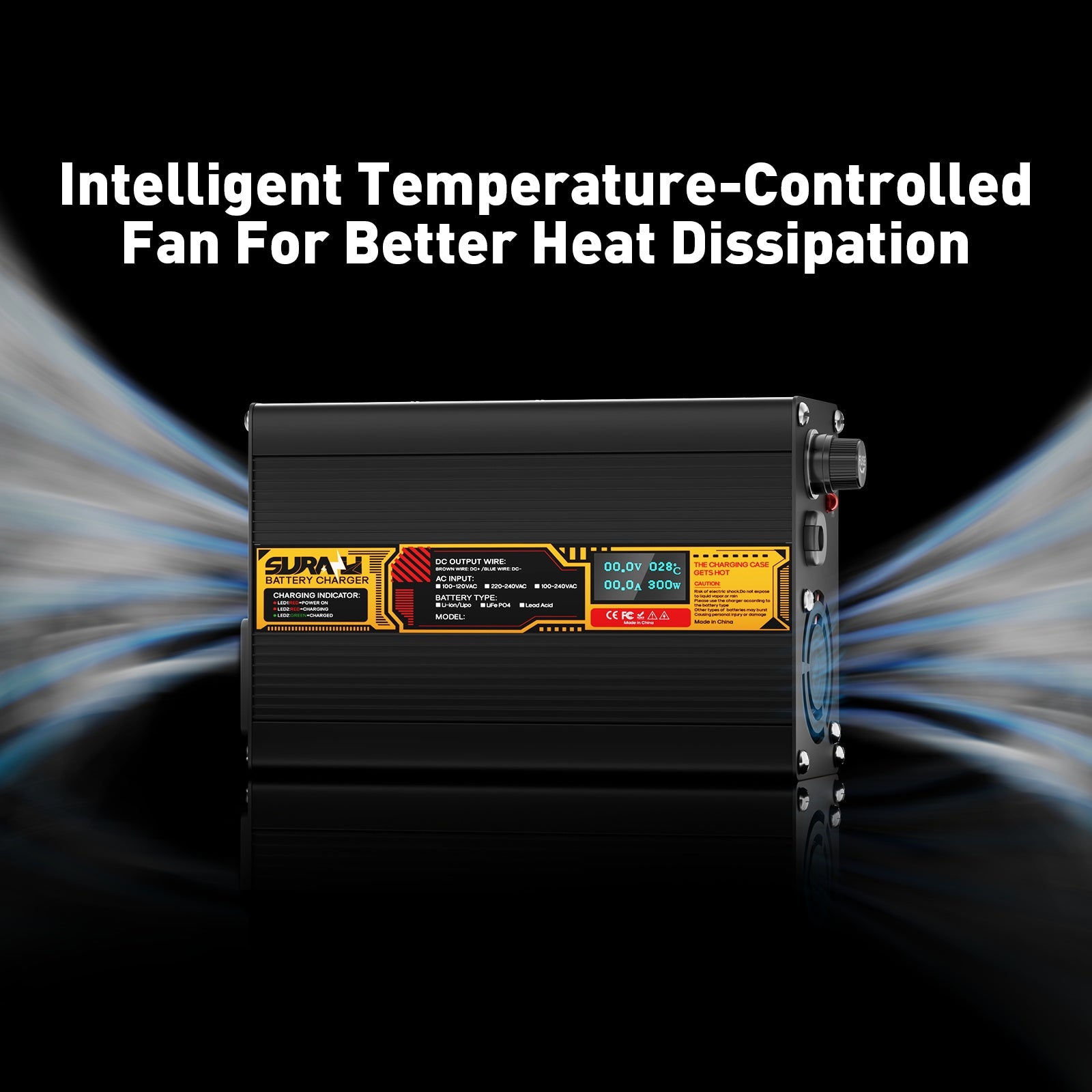 Suraziki Blei-Säure-Batterie, 60 V, 2 A, Batterieladegerät für 60 V Blei-Säure-AGM-GEL-Deep-Cycle- und Autostart-Batterien, LED-Anzeige, vollständiger Schutz, Gehäuse aus Aluminiumlegierung