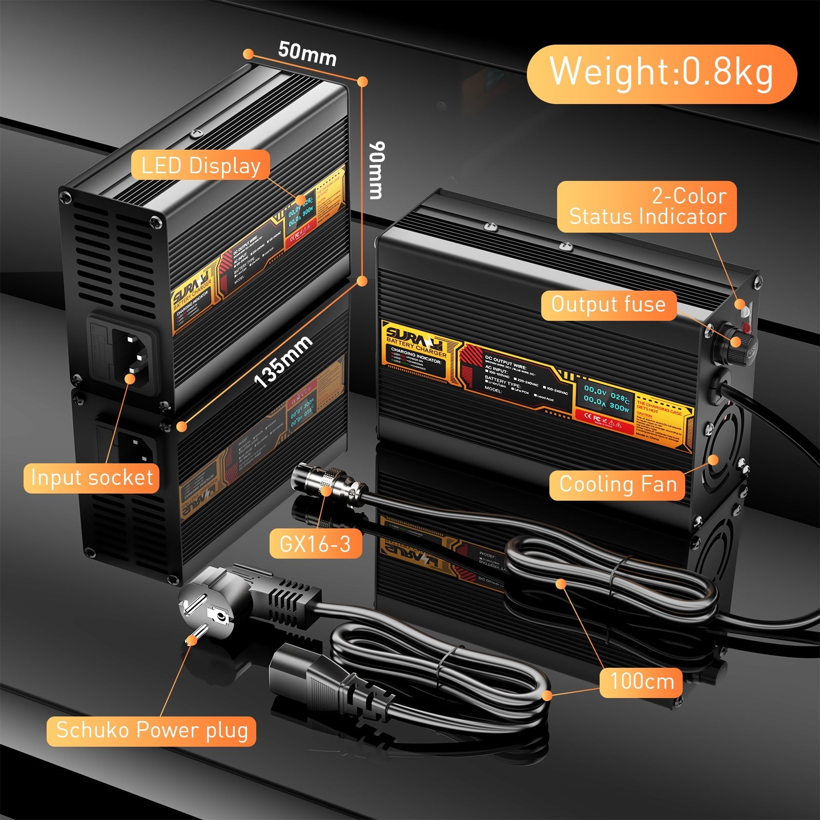 Suraziki Lead Acid Battery 24V 10A Battery Charger for 24V Lead Acid AGM GEL Deep Cycle and Auto Starting Batteries, LED Display, Full Protection，Aluminum alloy shell