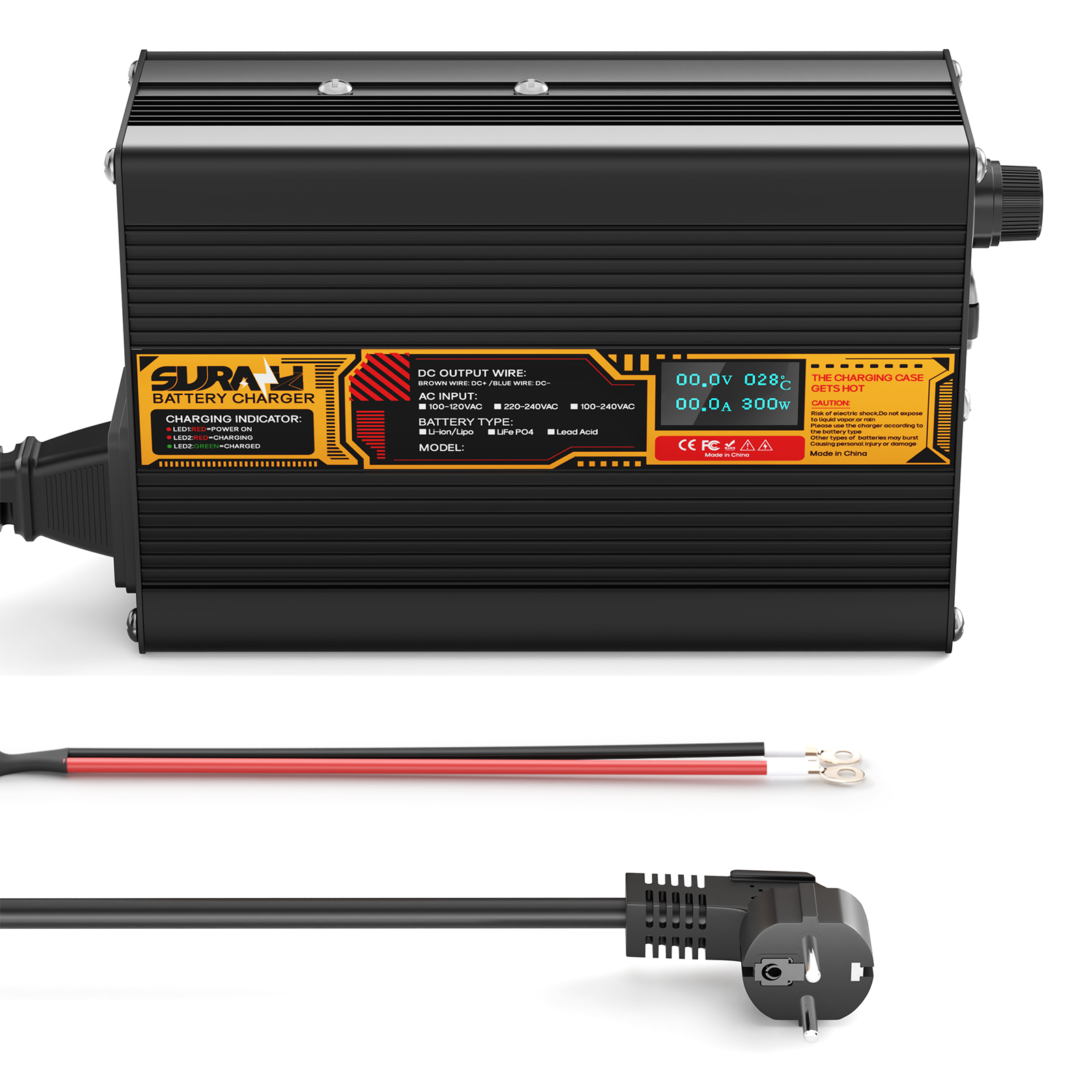 Suraziki Lead Acid Battery 12V 15A Battery Charger for 12V Lead Acid AGM GEL Deep Cycle and Auto Starting Batteries, LED Display, Full Protection，Aluminum alloy shell