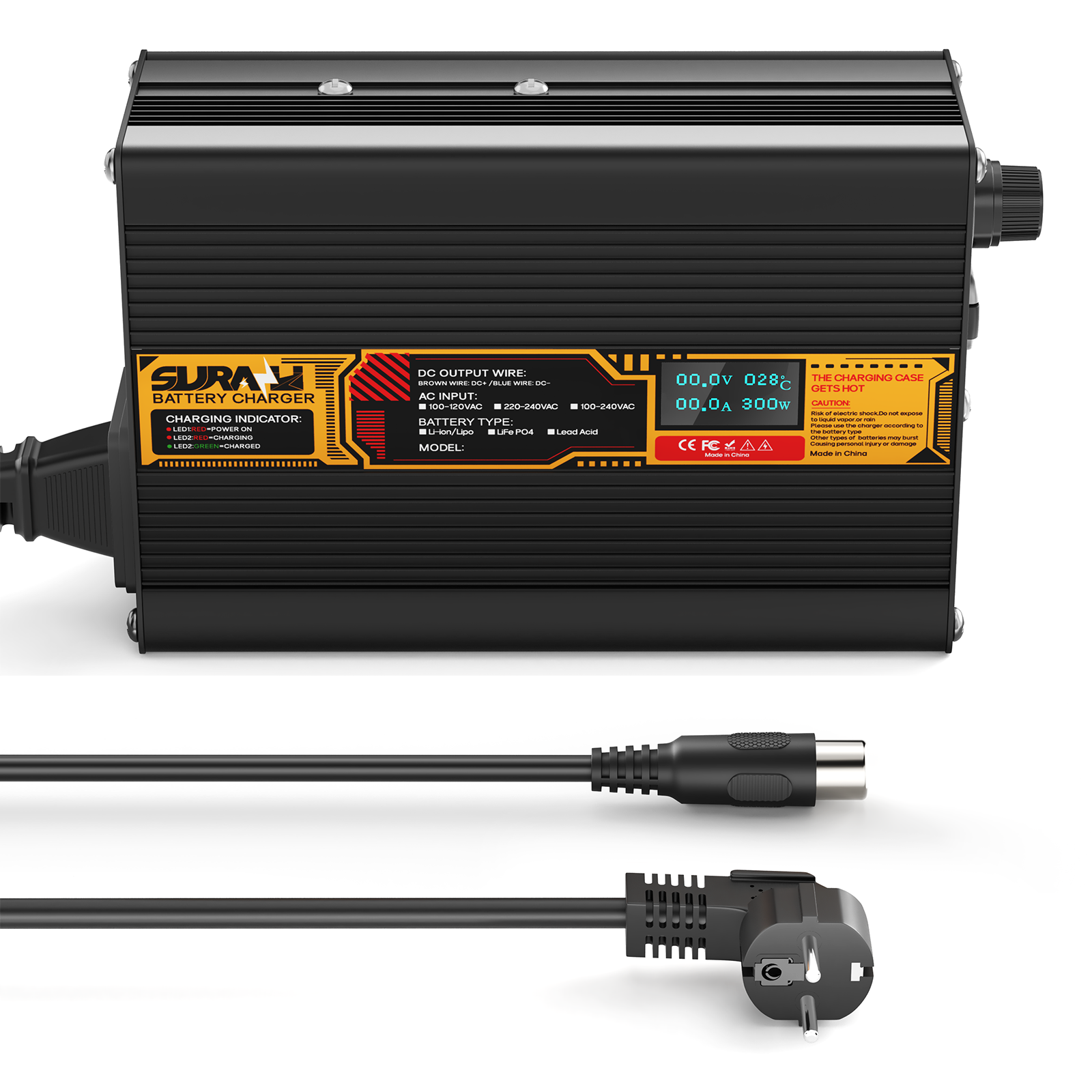 Suraziki LiFePO4 73 V 3 A Batterieladegerät für 60 V/64 V Lithium-Eisenphosphat-Batterien, LED-Anzeige, vollständiger Schutz