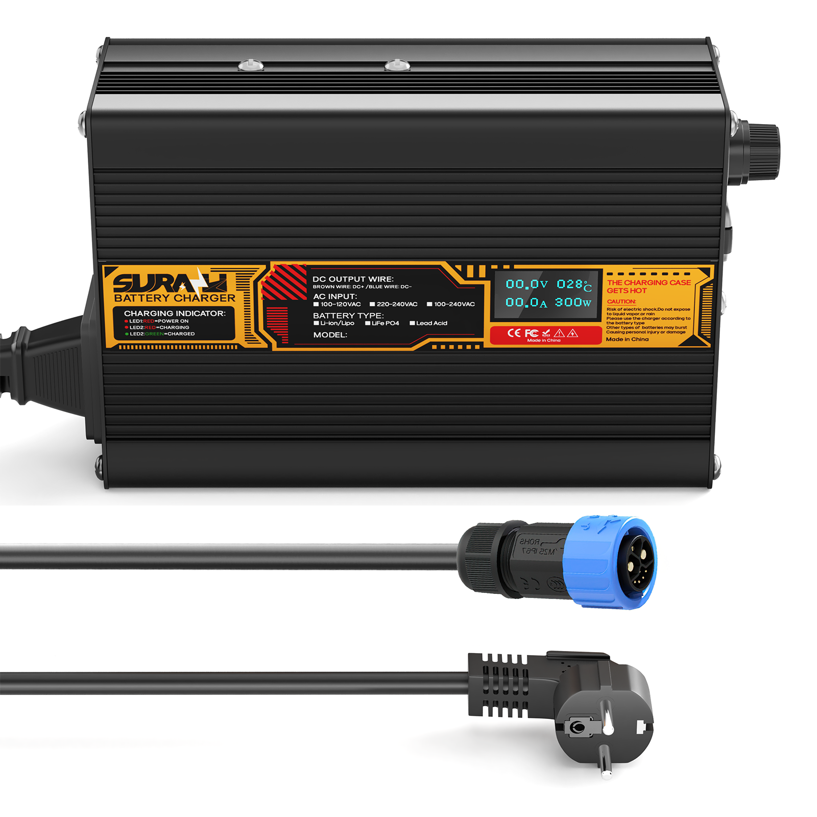 Suraziki Lead Acid Battery 24V 10A Battery Charger for 24V Lead Acid AGM GEL Deep Cycle and Auto Starting Batteries, LED Display, Full Protection，Aluminum alloy shell