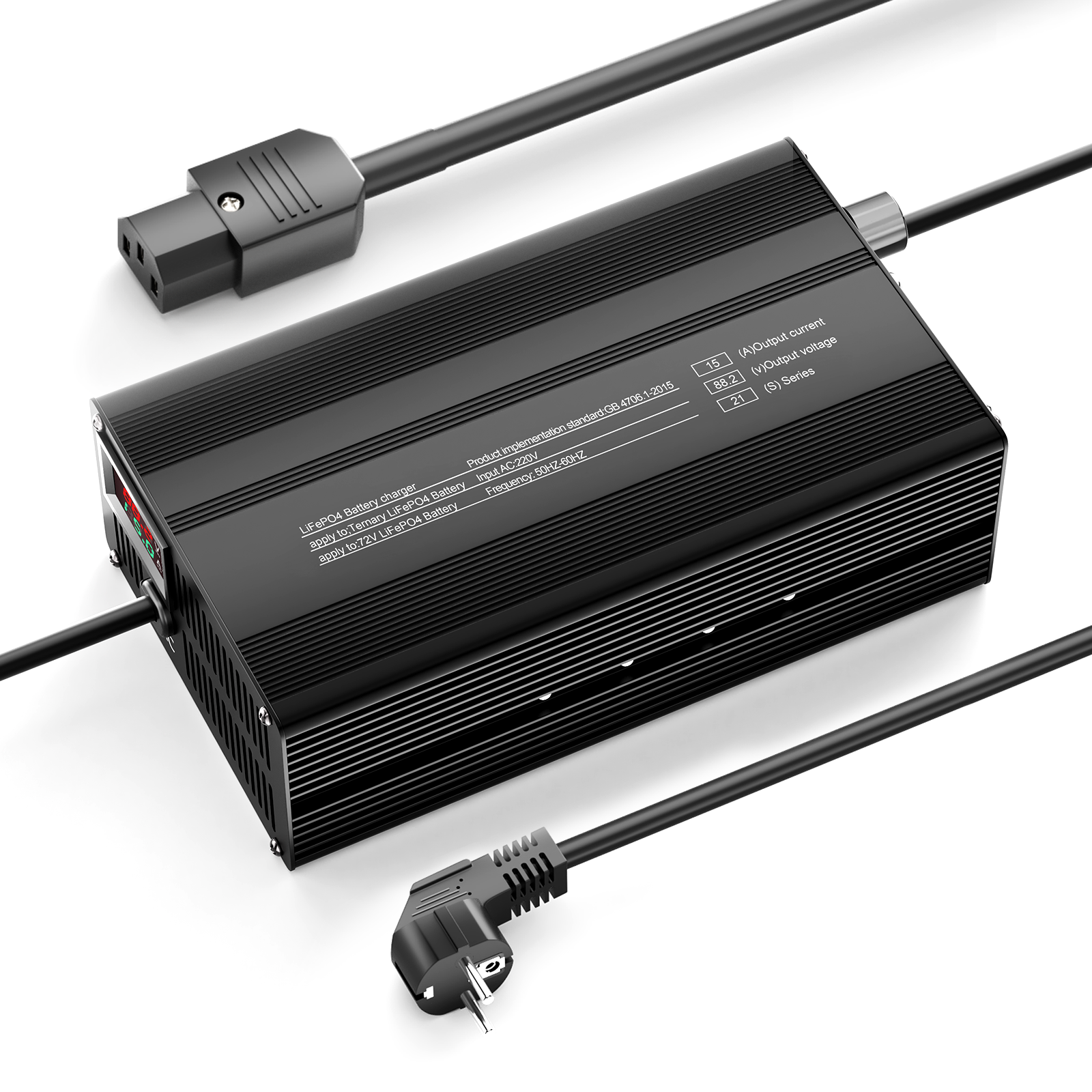 Suraziki 88.2V 1-15A Current Adjustable Lithium Battery Charger for 21S 77.7V Li-Ion/Ternary Lithium/Polymer Batteries, Ebike Scooter Battery Charger