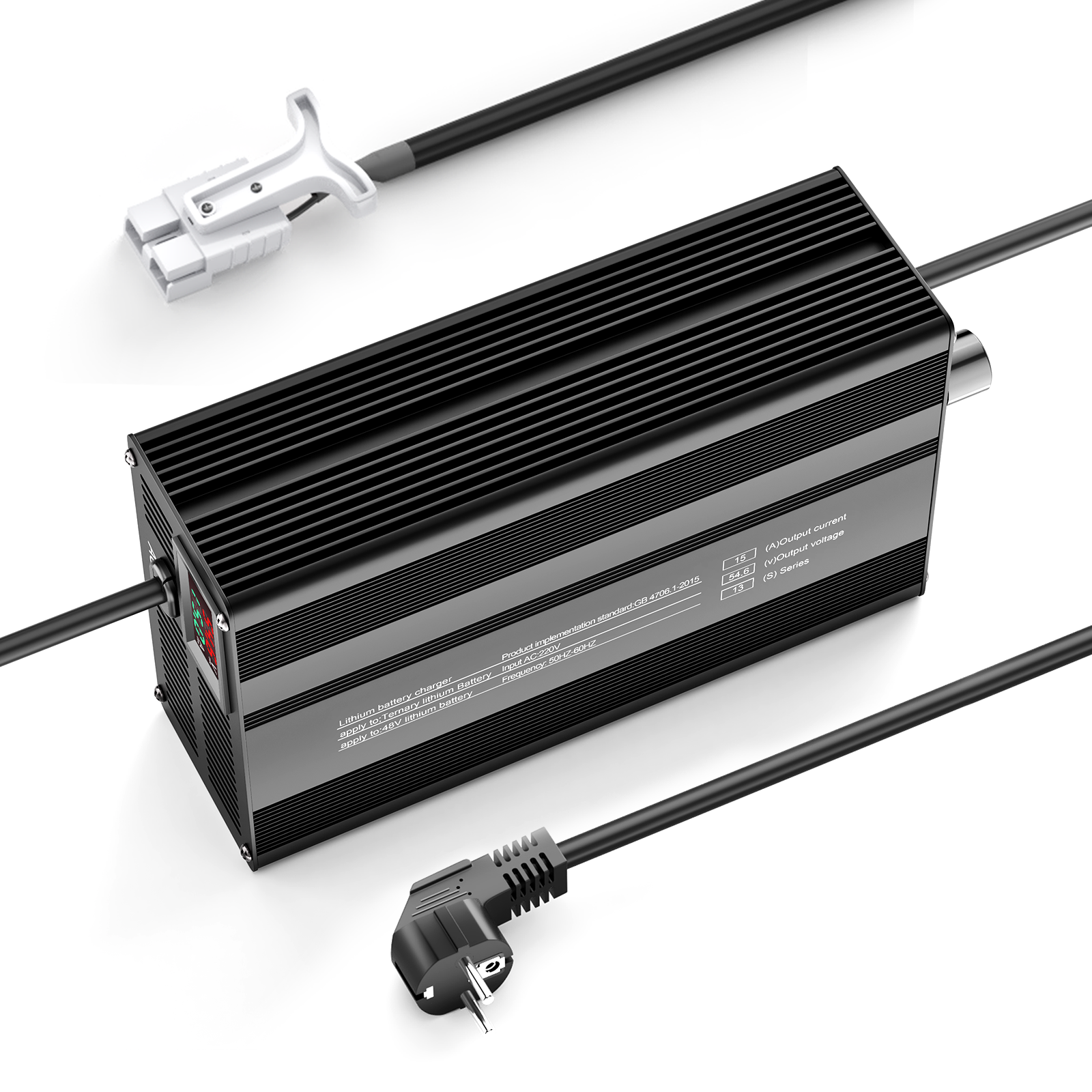 Suraziki 54.6V 1-15A Current Adjustable Lithium Battery Charger for 13S 48.1V Li-Ion/Ternary Lithium/Polymer Batteries, Ebike Scooter Battery Charger