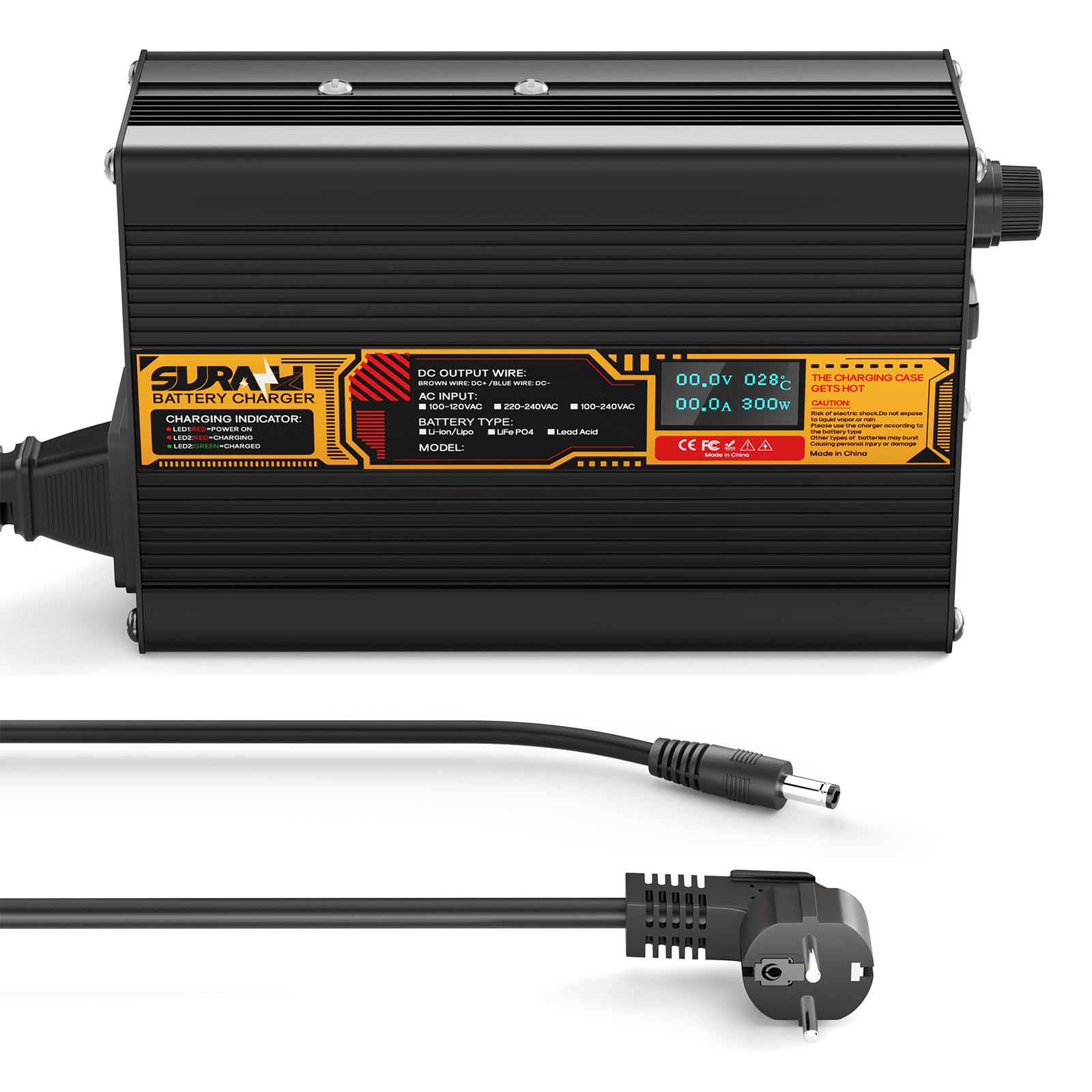 Suraziki LiFePO4 73 V 3 A Batterieladegerät für 60 V/64 V Lithium-Eisenphosphat-Batterien, LED-Anzeige, vollständiger Schutz