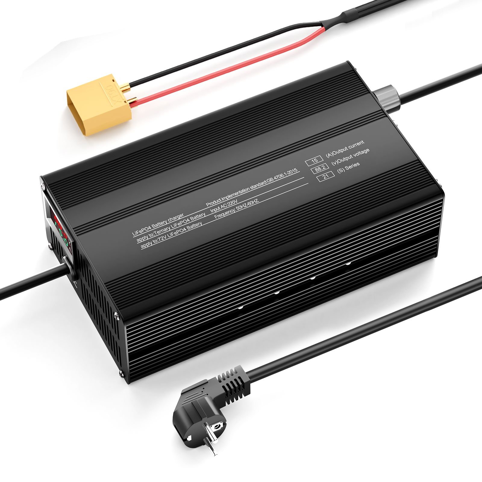 Suraziki 88.2V 1-15A Current Adjustable Lithium Battery Charger for 21S 77.7V Li-Ion/Ternary Lithium/Polymer Batteries, Ebike Scooter Battery Charger