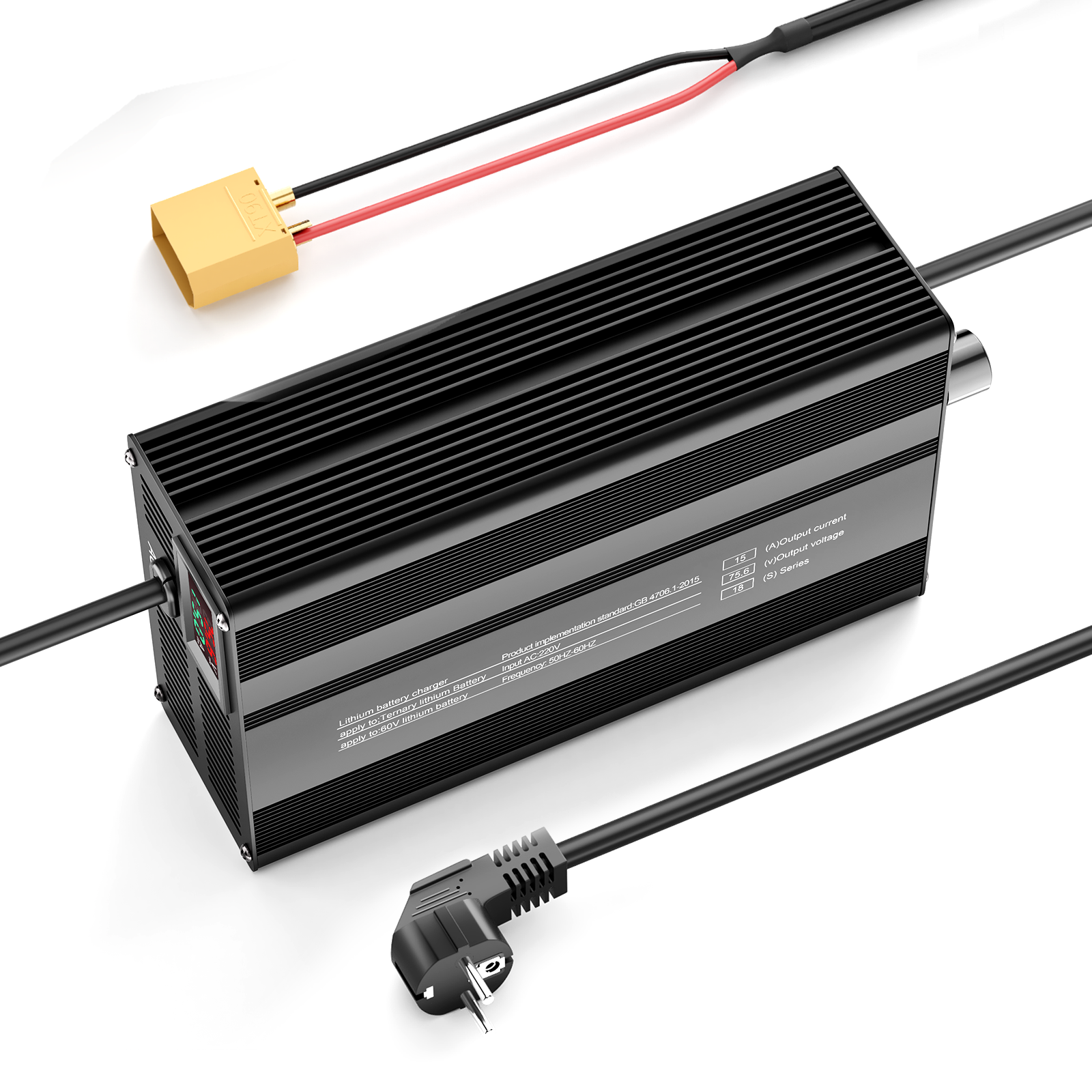 Suraziki 75.6V 1-15A Current Adjustable Lithium Battery Charger for 18S 66.6V Li-Ion/Ternary Lithium/Polymer Batteries, Ebike Scooter Battery Charger