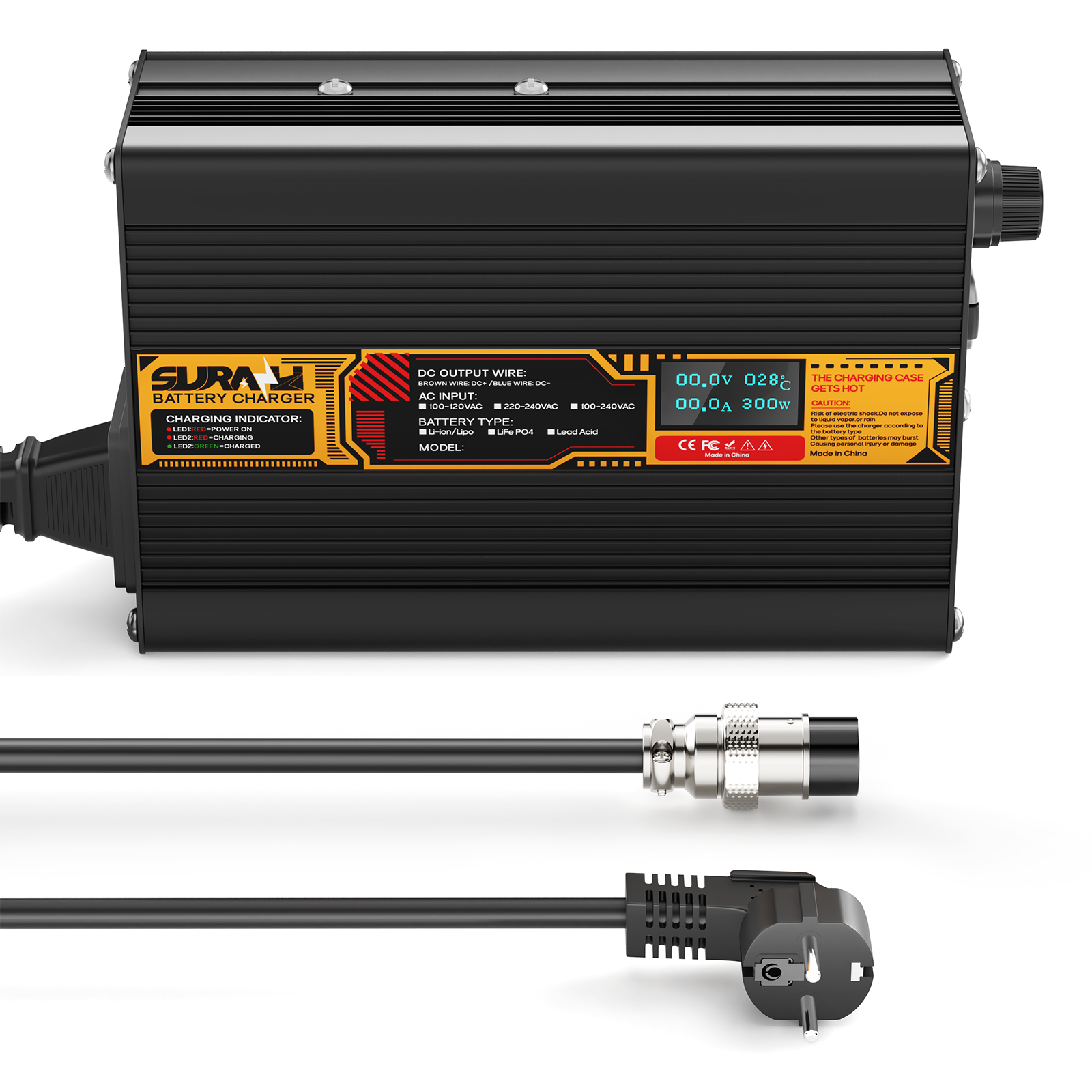 Suraziki LiFePO4 73 V 2 A Batterieladegerät für 60 V/64 V Lithium-Eisenphosphat-Batterien, LED-Anzeige, vollständiger Schutz