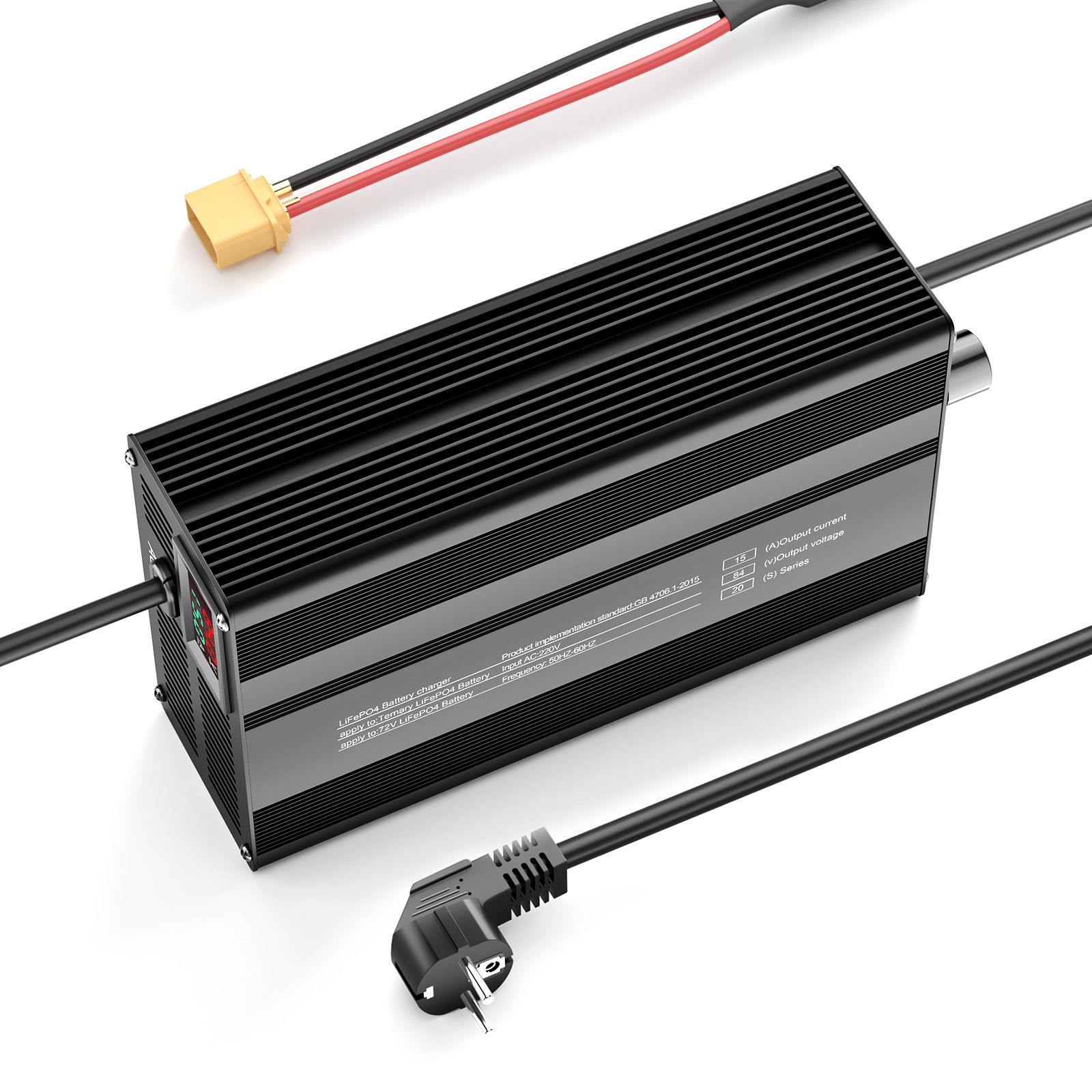 Suraziki 84V 1-15A Current Adjustable Lithium Battery Charger for 20S 74V Li-Ion/Ternary Lithium/Polymer Batteries, Ebike Scooter Battery Charger