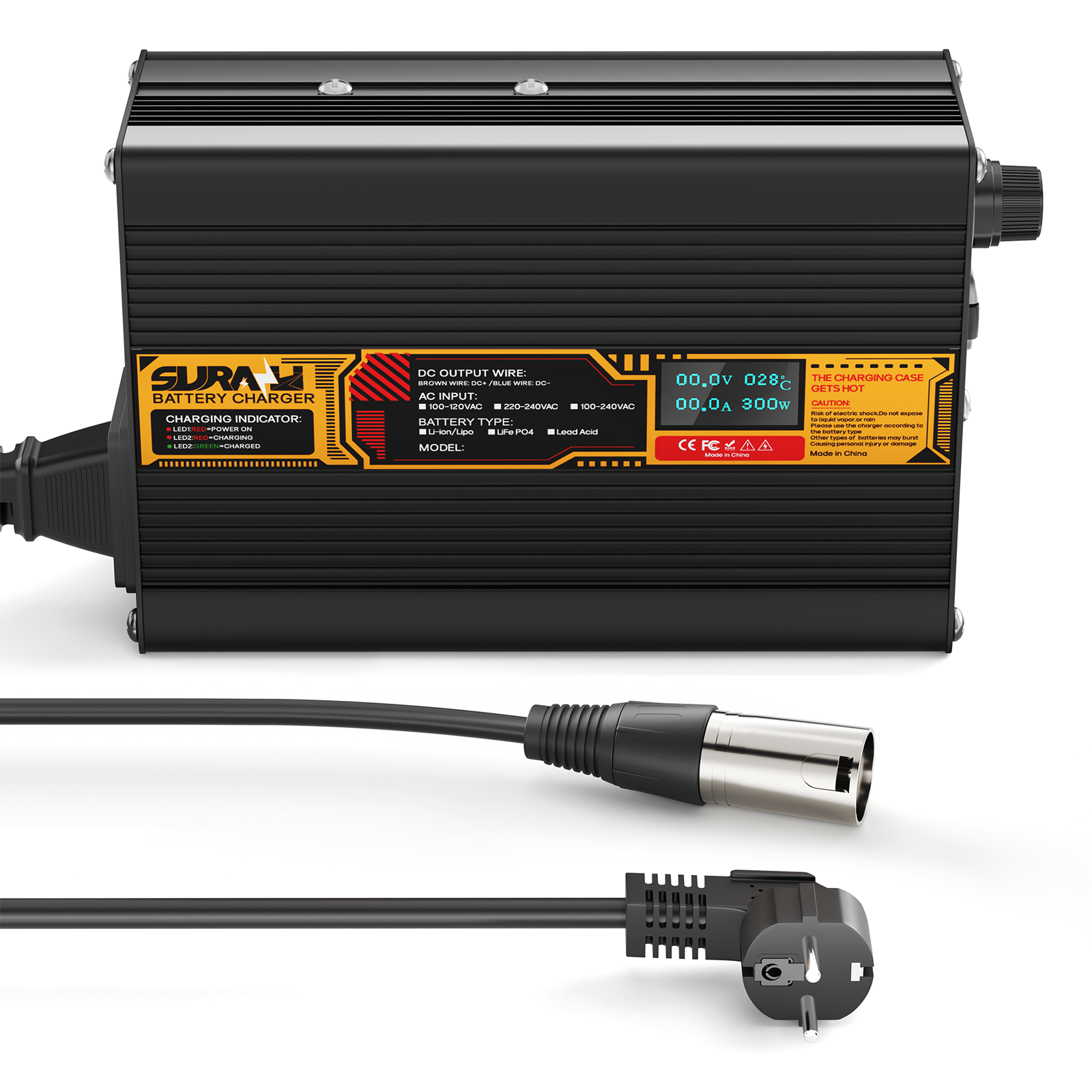Suraziki Lead Acid Battery 24V 10A Battery Charger for 24V Lead Acid AGM GEL Deep Cycle and Auto Starting Batteries, LED Display, Full Protection，Aluminum alloy shell