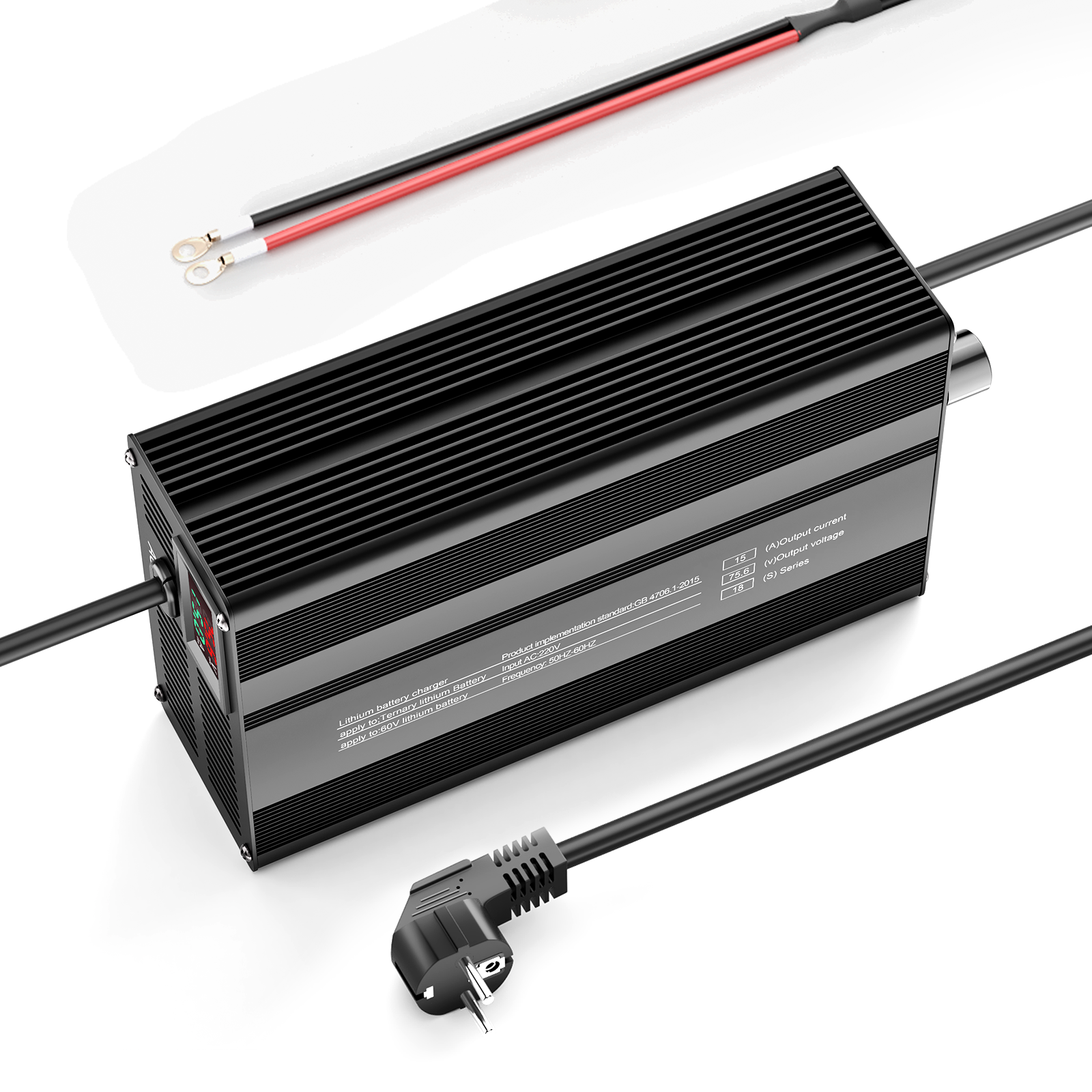 Suraziki 75.6V 1-15A Current Adjustable Lithium Battery Charger for 18S 66.6V Li-Ion/Ternary Lithium/Polymer Batteries, Ebike Scooter Battery Charger