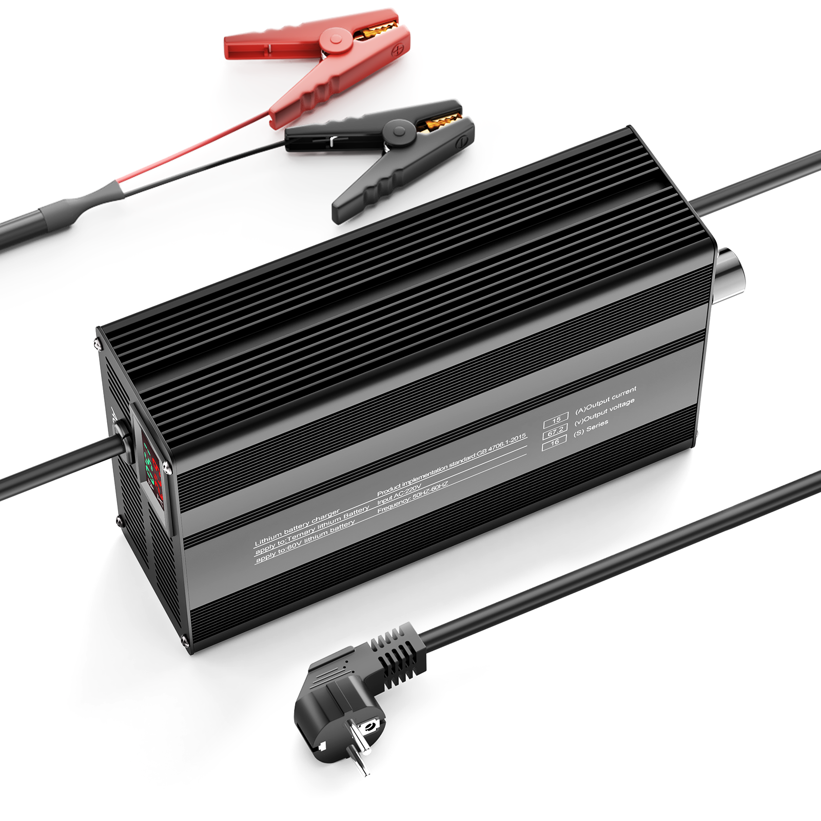 Suraziki 67.2V 1-15A Current Adjustable Lithium Battery Charger for 16S 59.2V Li-Ion/Ternary Lithium/Polymer Batteries, Ebike Scooter Battery Charger