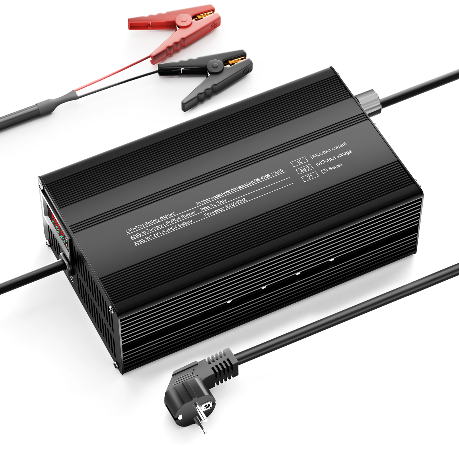 Suraziki 88.2V 1-15A Current Adjustable Lithium Battery Charger for 21S 77.7V Li-Ion/Ternary Lithium/Polymer Batteries, Ebike Scooter Battery Charger
