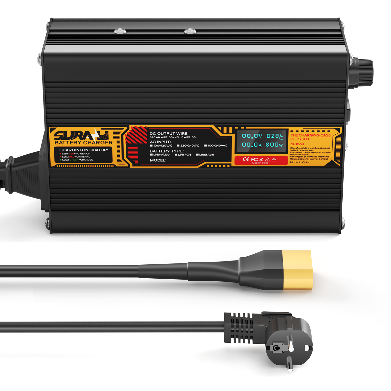 Suraziki Lead Acid Battery 12V 15A Battery Charger for 12V Lead Acid AGM GEL Deep Cycle and Auto Starting Batteries, LED Display, Full Protection，Aluminum alloy shell