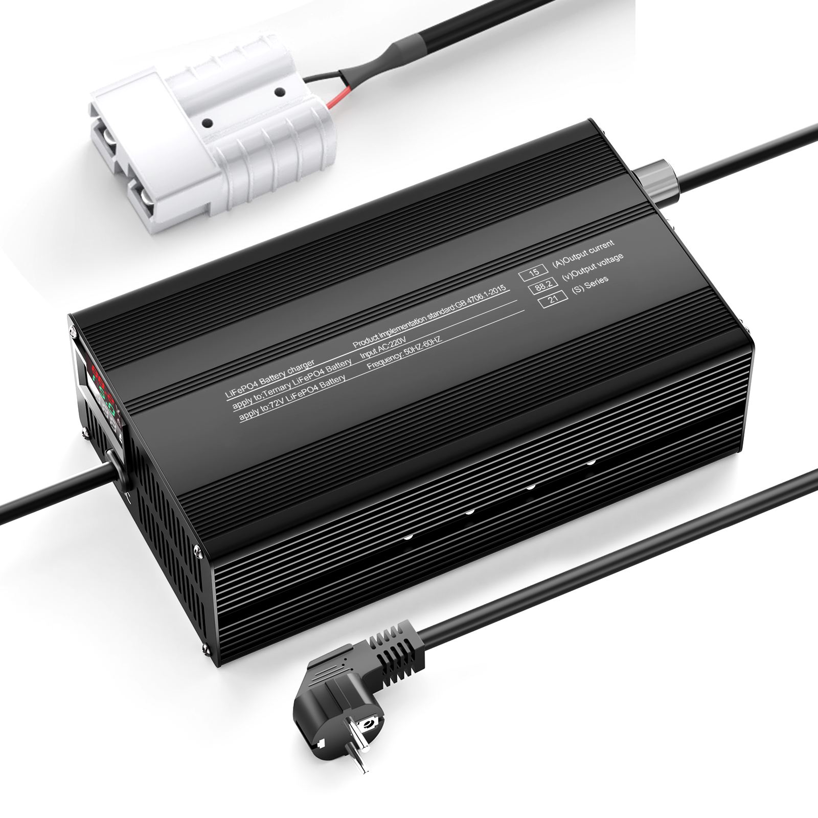 Suraziki 88.2V 1-15A Current Adjustable Lithium Battery Charger for 21S 77.7V Li-Ion/Ternary Lithium/Polymer Batteries, Ebike Scooter Battery Charger