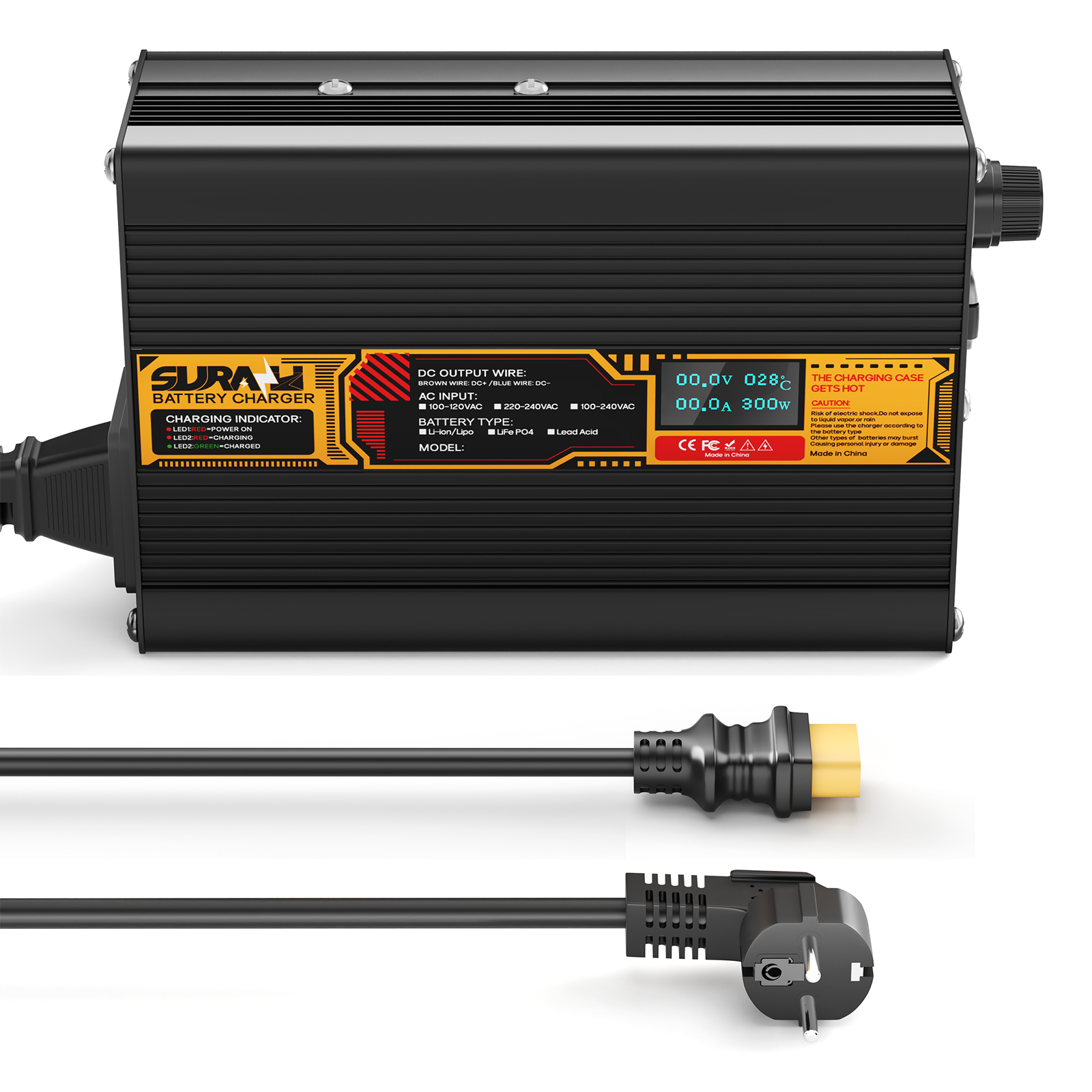 Suraziki Lead Acid Battery 24V 10A Battery Charger for 24V Lead Acid AGM GEL Deep Cycle and Auto Starting Batteries, LED Display, Full Protection，Aluminum alloy shell