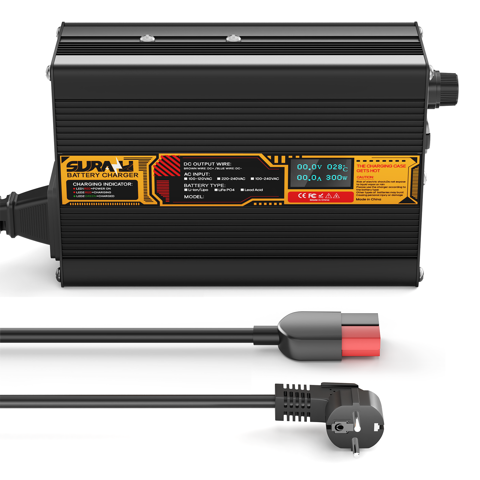 Suraziki Lead Acid Battery 12V 15A Battery Charger for 12V Lead Acid AGM GEL Deep Cycle and Auto Starting Batteries, LED Display, Full Protection，Aluminum alloy shell