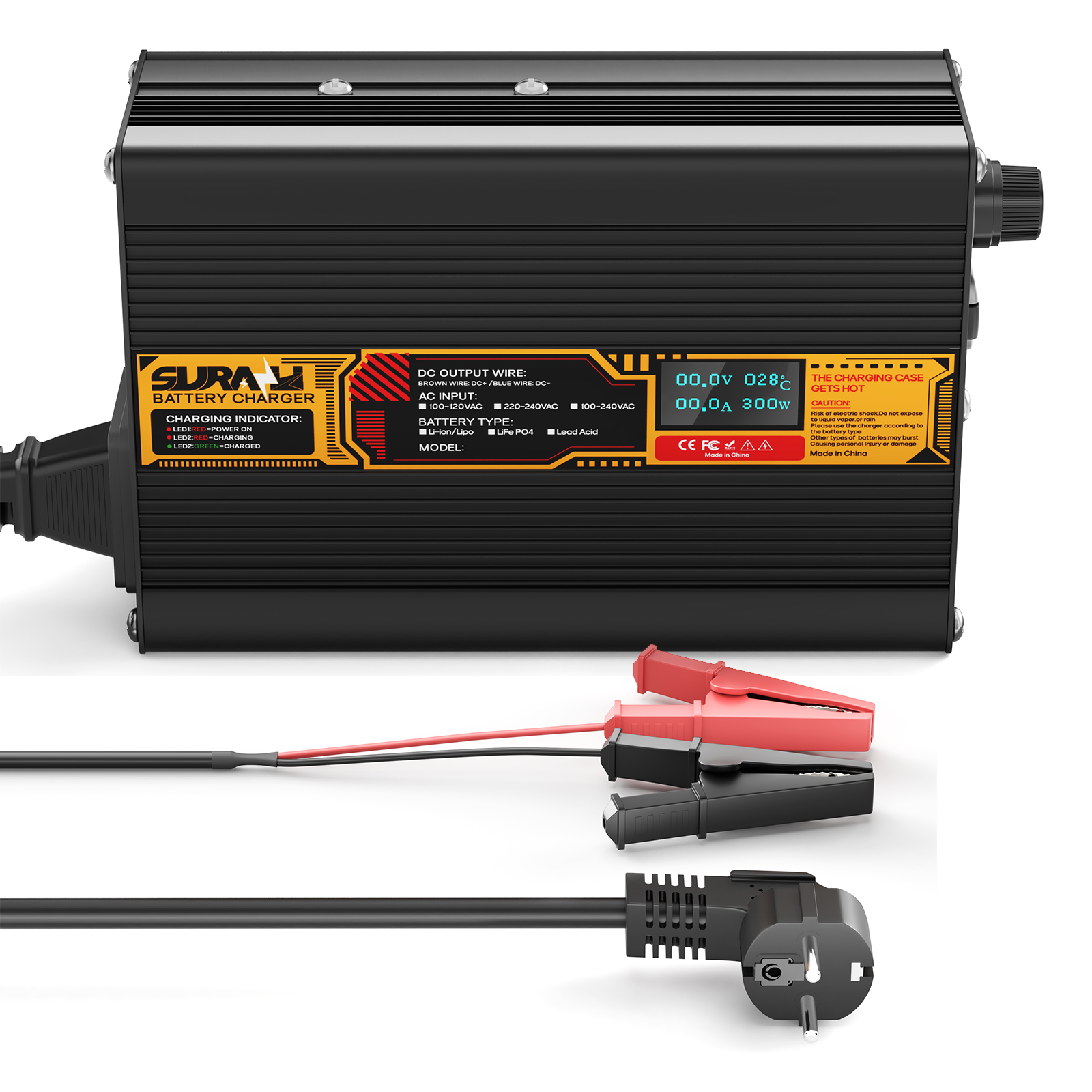 Suraziki Lead Acid Battery 24V 10A Battery Charger for 24V Lead Acid AGM GEL Deep Cycle and Auto Starting Batteries, LED Display, Full Protection，Aluminum alloy shell