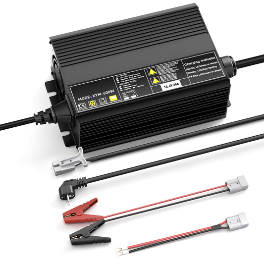12V 30A LiFePO4-Batterieladegerät, Ladespannung 14,6V, 0V BMS aktivieren, automatische Abschaltung, mit Anderson 50A Schnellladeanschluss