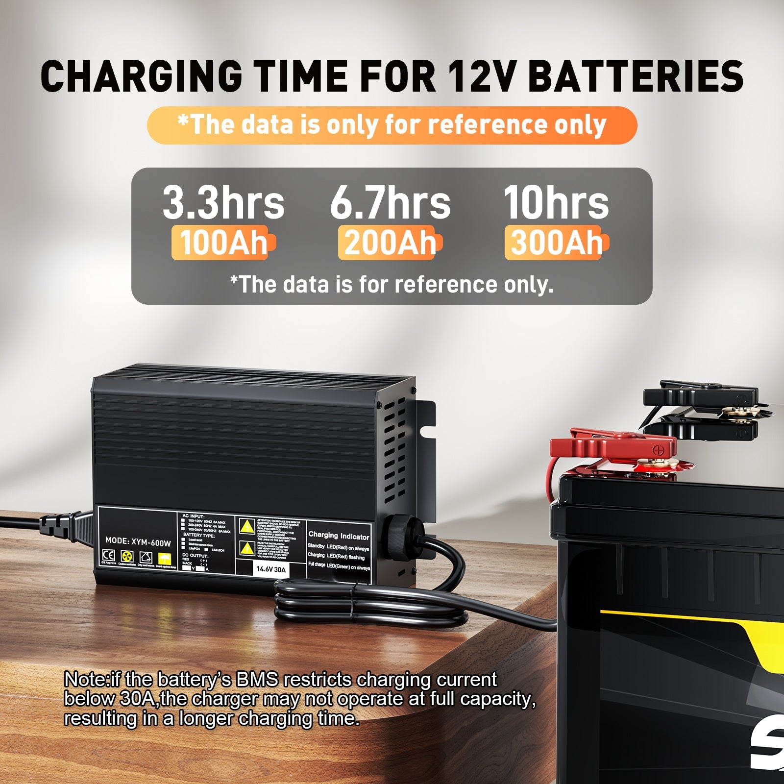 12V 30A LiFePO4 Battery Charger, Charging Voltage 14.6V , 0V BMS Activate, automatically cut off, with Anderson 50A Quick charging connector